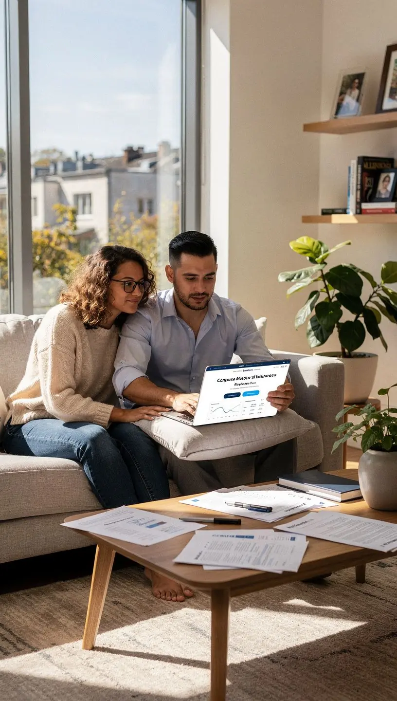 Kobieta korzystająca z kalkulatora ubezpieczeń samochodowych na laptopie.